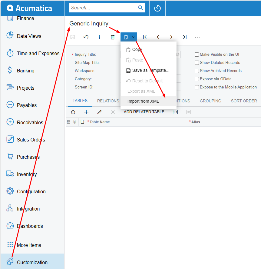 Importing a Generic Inquiry from XML