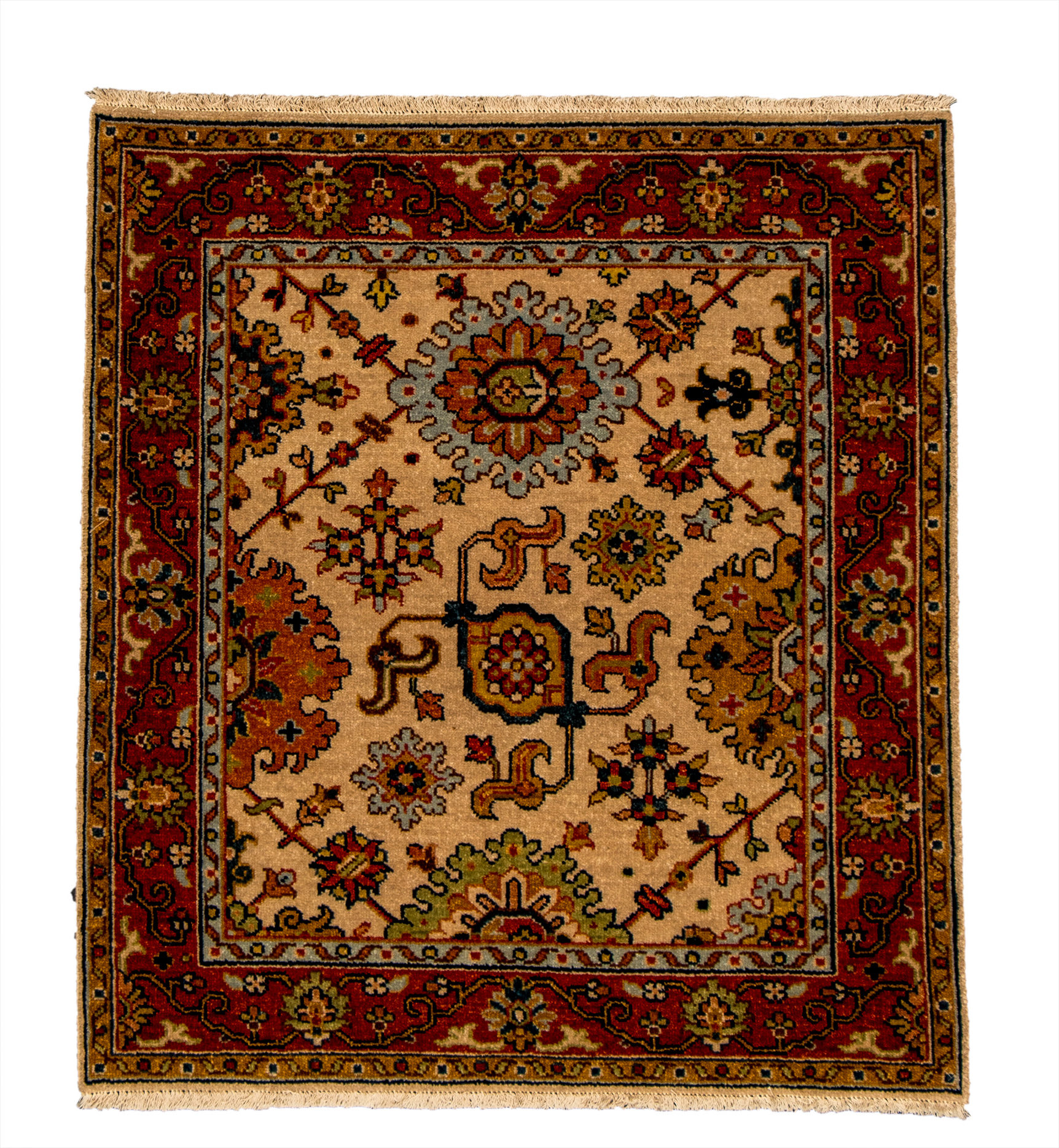 3X3 Square Ivory Red Wool Area Rug Oriental Rug Mart Inc