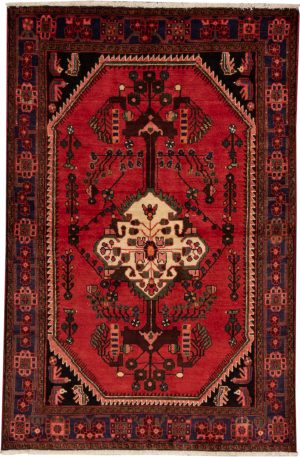 Persian Hamadan 4X6 Red Blue Wool Area Rug