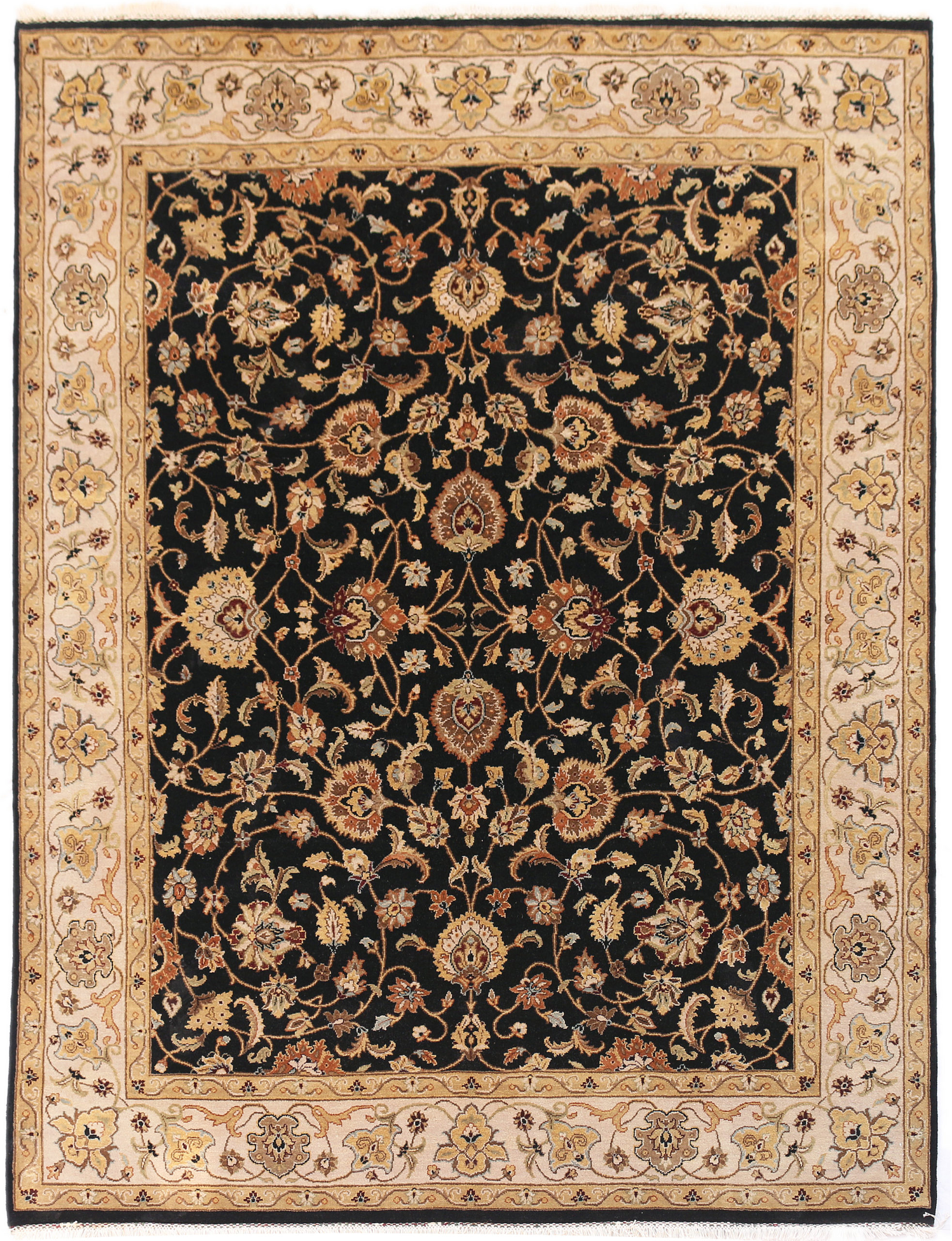 Hand Knotted Wool 8x10 Black Beige Area Rug Turco Persian