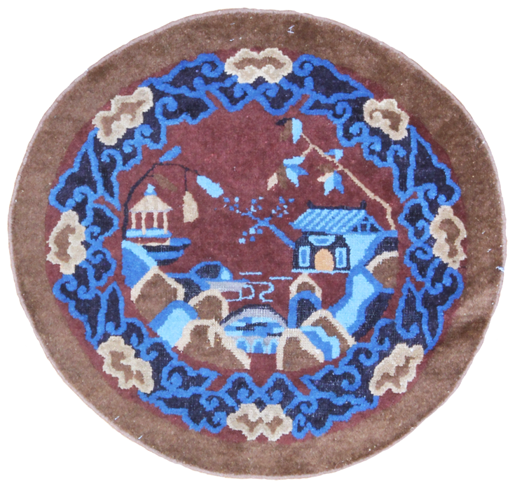 Antique Peking 3x3 Round Area Rug Turco Persian