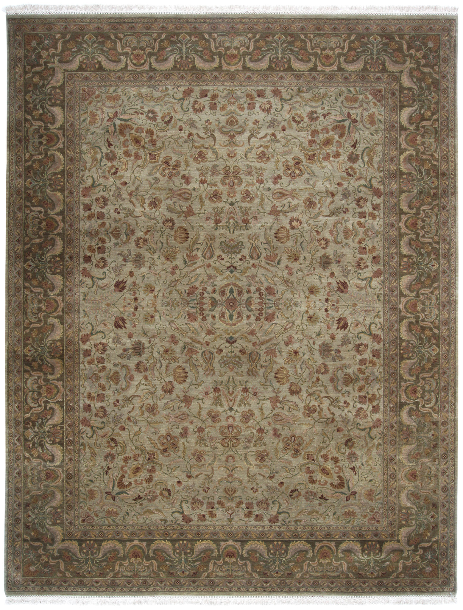 Hand Knotted Jaipur 9x12 Moss Green Wool Area Rug Turco Persian
