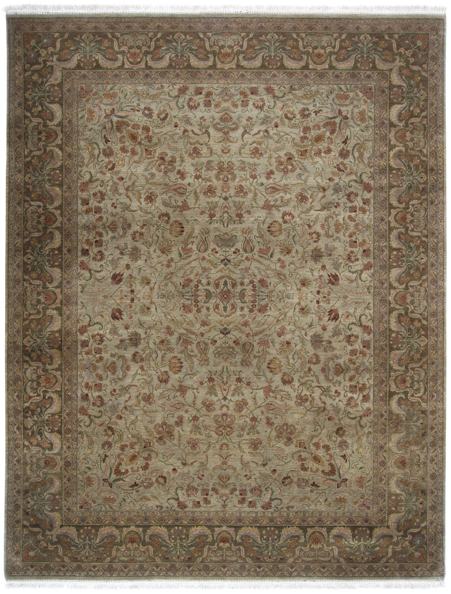 Hand Knotted Jaipur 9x12 Moss Green Wool Area Rug Turco Persian