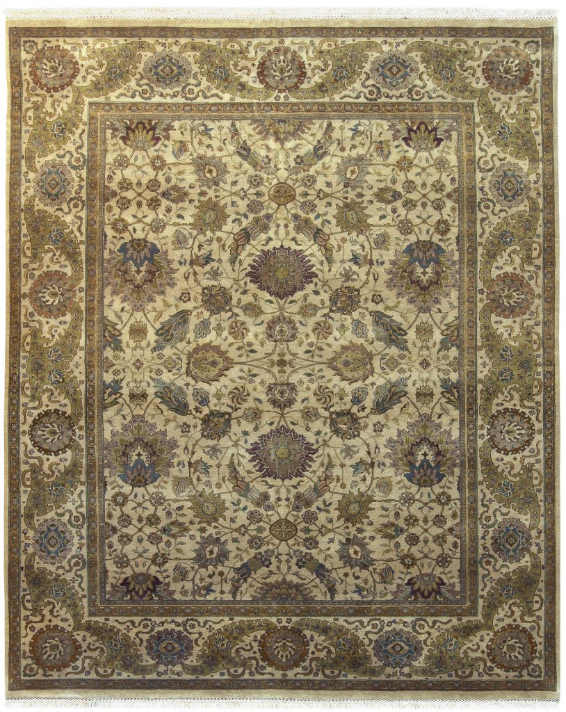 Hand Knotted Fine Jaipur 8x10 Beige Moss Area Rug Turco Persian