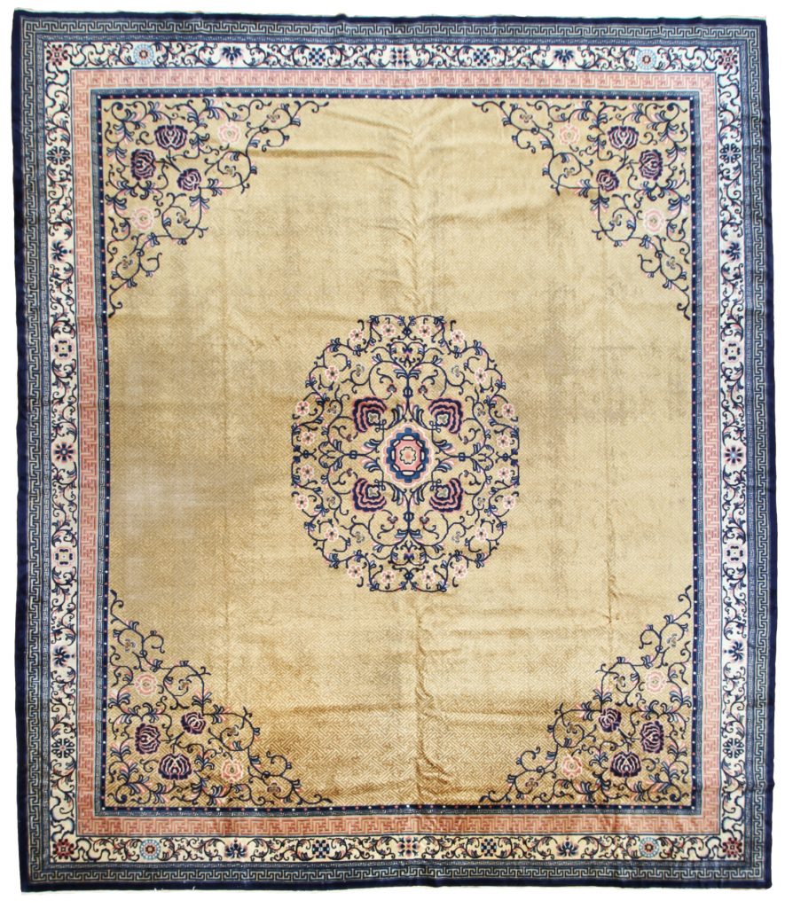 Fine Antique Chinese 14x16 Gold Wool Area Rug Turco Persian