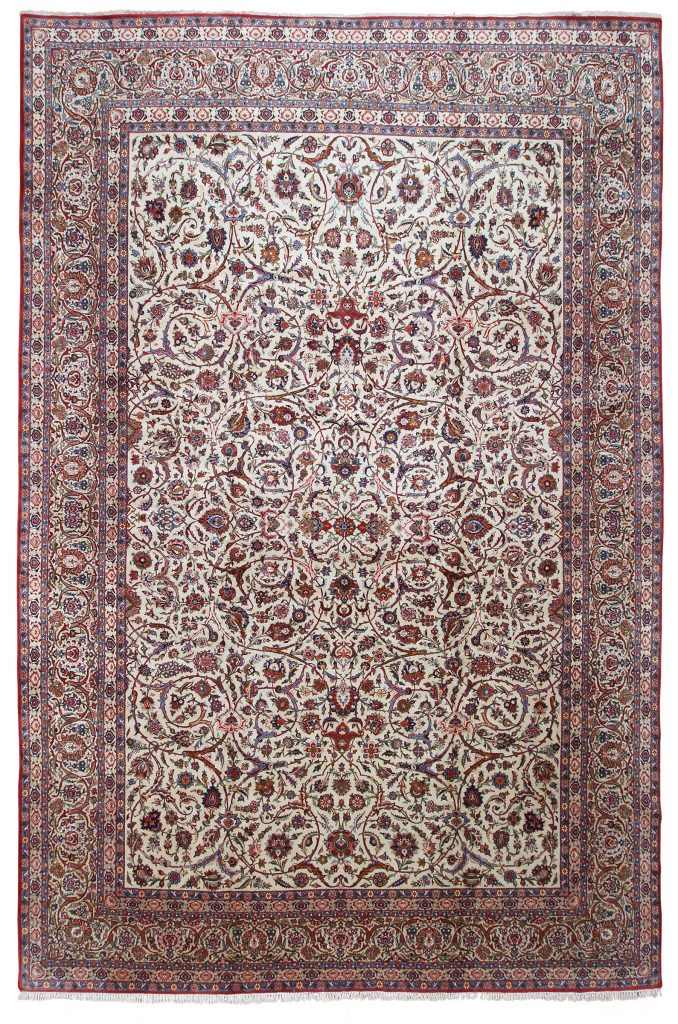 Persian Kashan 12x20 Ivory Wool Area Rug Turco Persian
