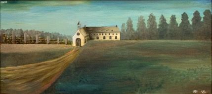 “Second couvent des Récollets” (Second convent of the Récollets) By Sister Gabrielle Lacroix 1951, oil on wood, Le Monsatère des Augustines, Québec City General Hospital monastery collection