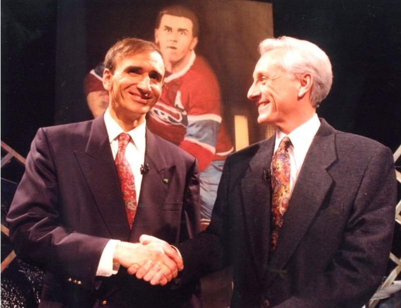 Gerry Rochon en compagnie de l'animateur Gilles Gougeon lors de son passage à l'émission Tous pour Un, Radio-Canada, 1993, collection privée Carol Kane