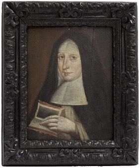 “Mère Louise Soumande de Saint-Augustin” (Mother Louise Soumande of St. Augustine) By Michel Dessaillant 1st half of the 18th century, oil on wood, Monastère des Augustines, Québec City General Hospital monastery collection