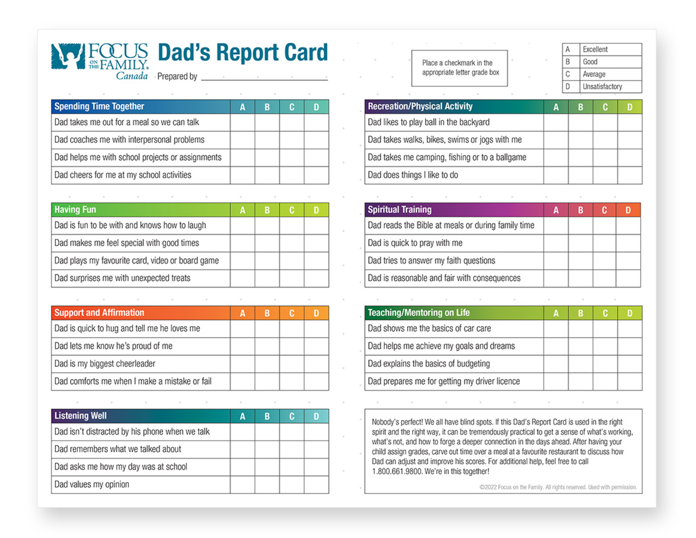 Dad's Report Card