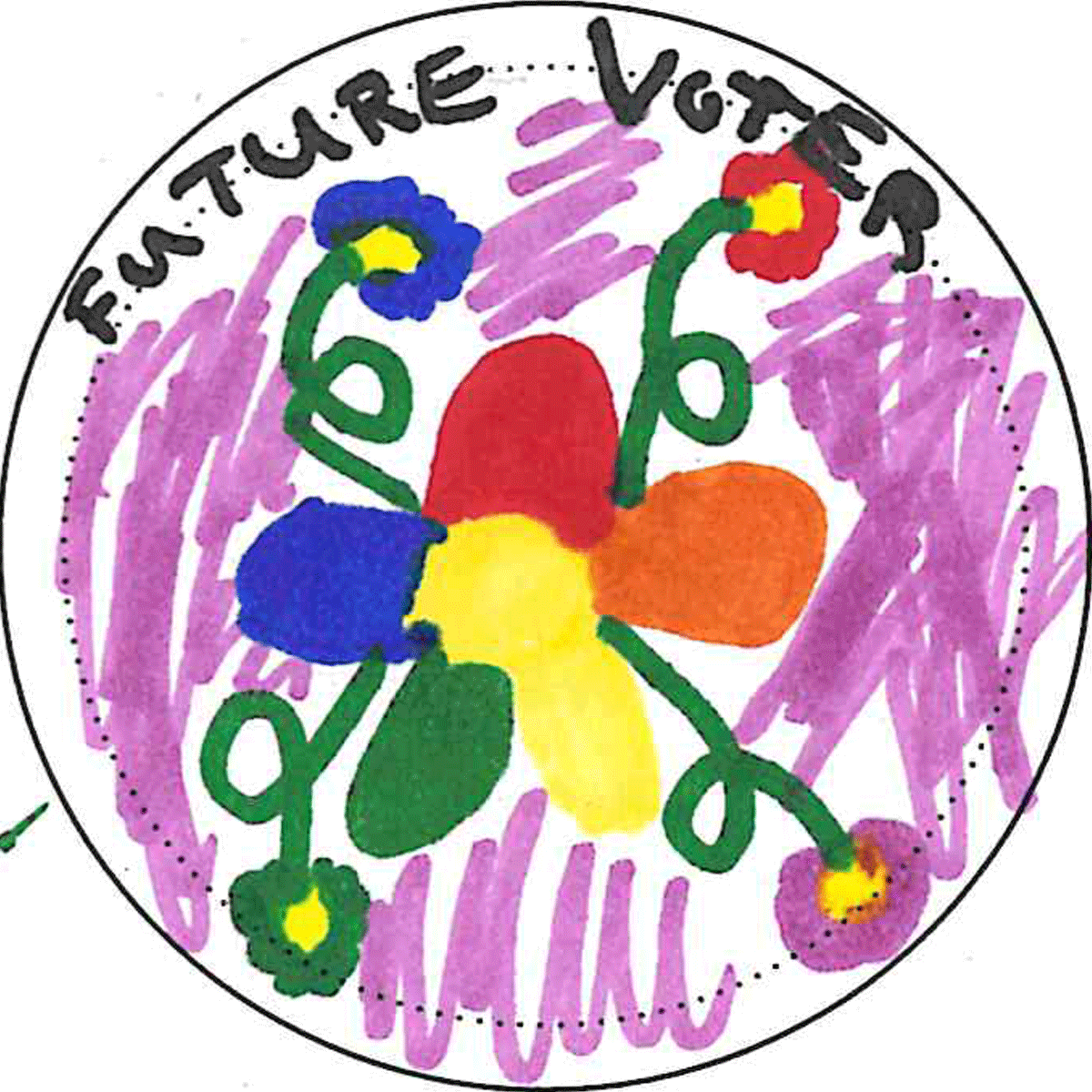 Pink background with a multicoloured flower, text says "Future Voter" 