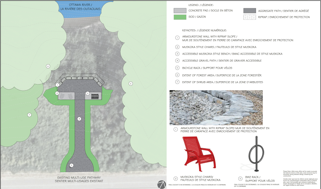 Vue en plan du belvédère et des matériaux proposés