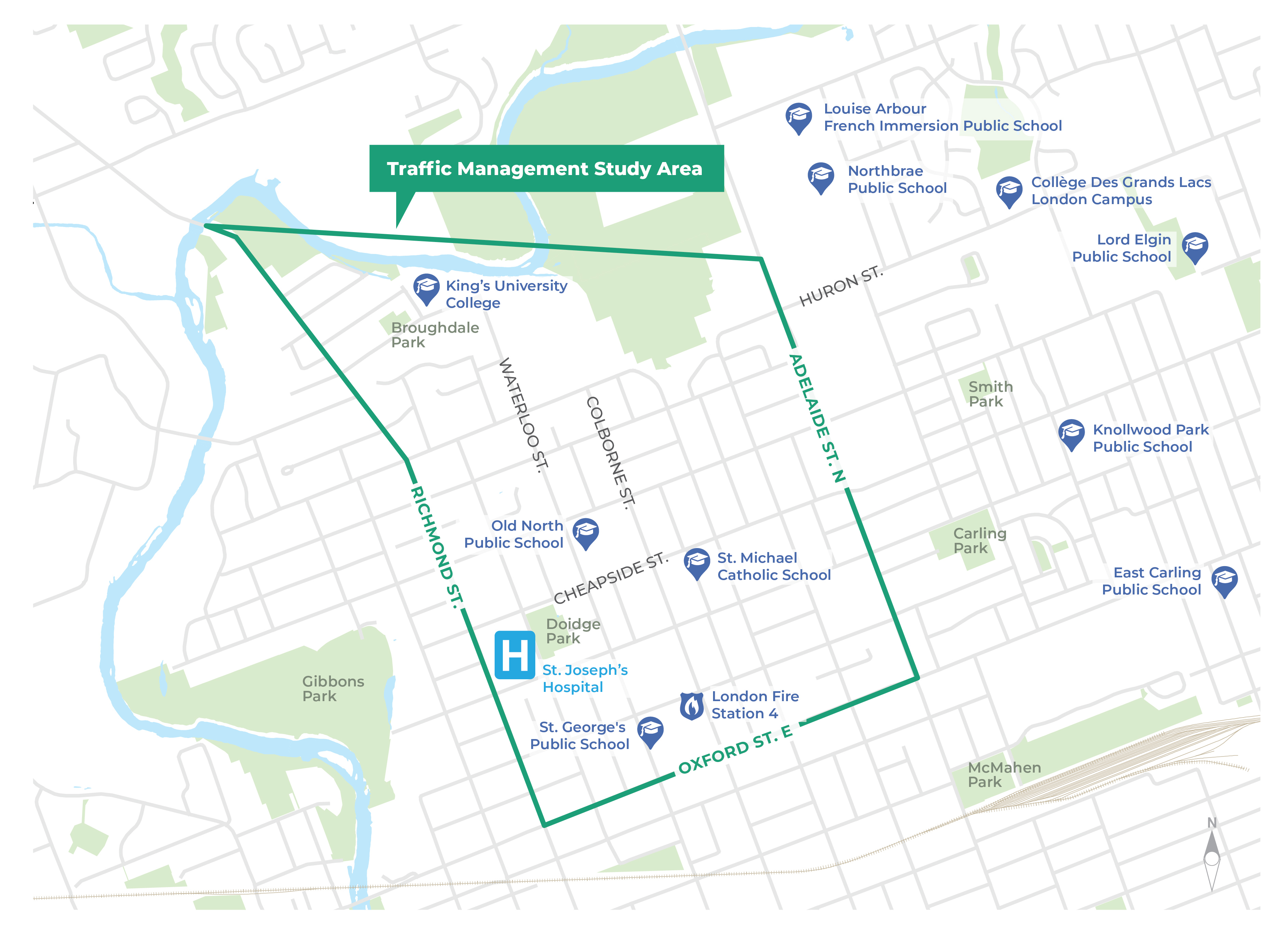 A map of the study area. Please contact cocc@london.ca for assistance.