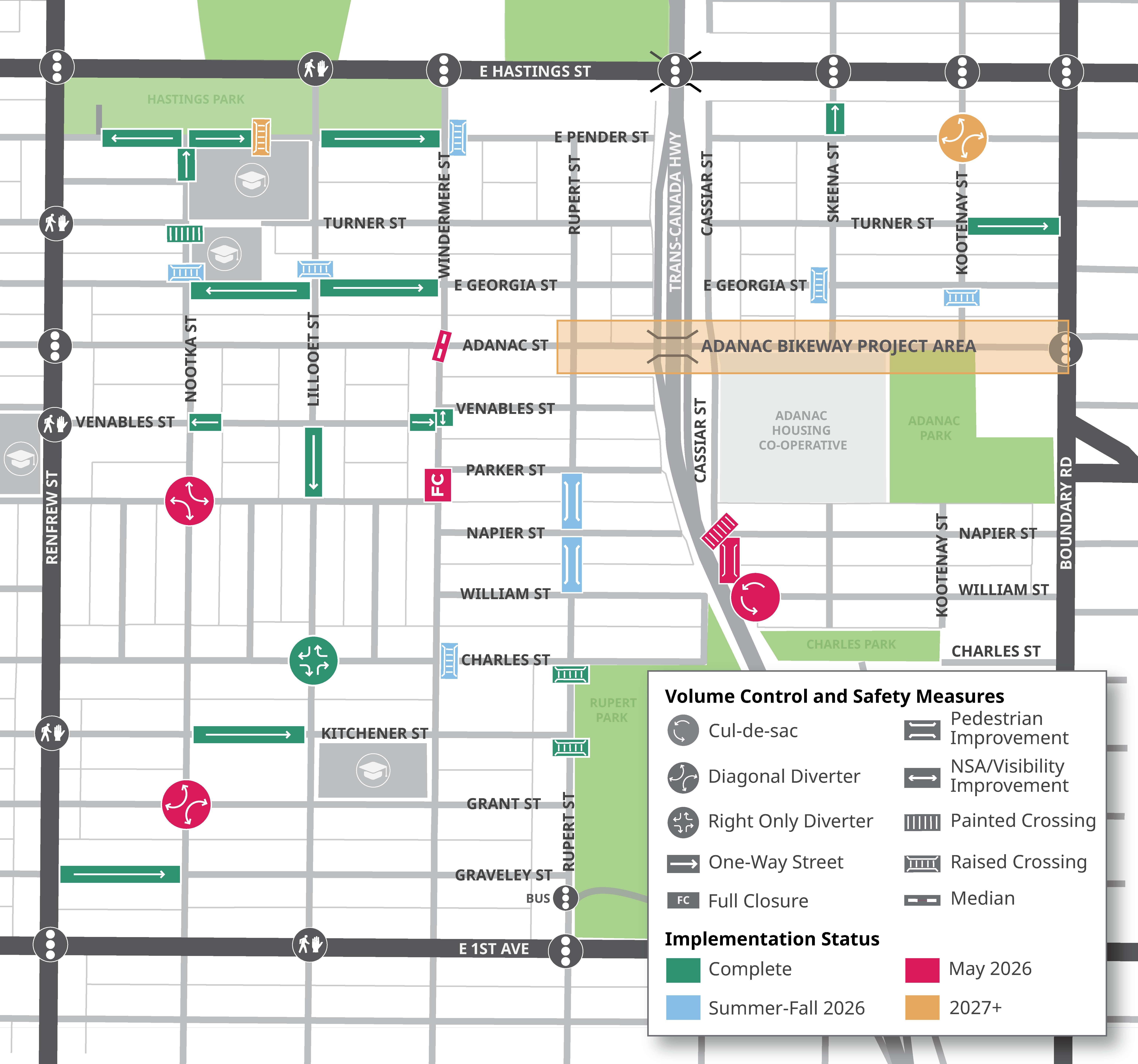 Map of traffic calming implementation plan update for May 2026.
