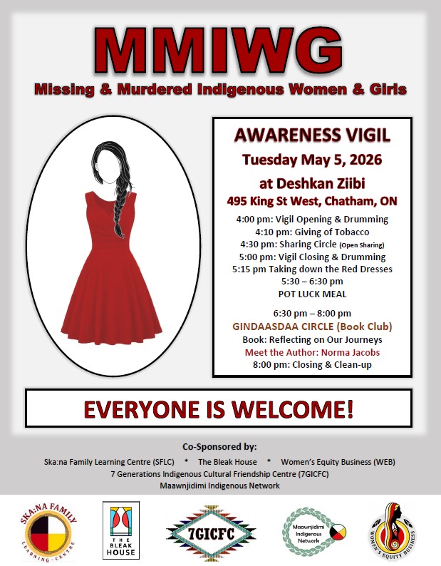 Flyer promoting the vigil for Missing and Murdered Indigenous Women and Girls. All text is included below. 