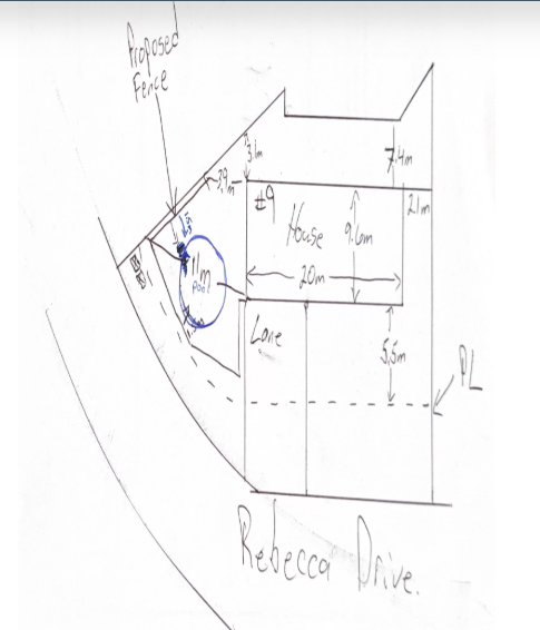 Minor Variance Application Sketch showing the proposed fence on the east side of the property
