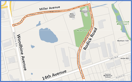 Map showing studying area on Rodick Road and Miller Avenue.