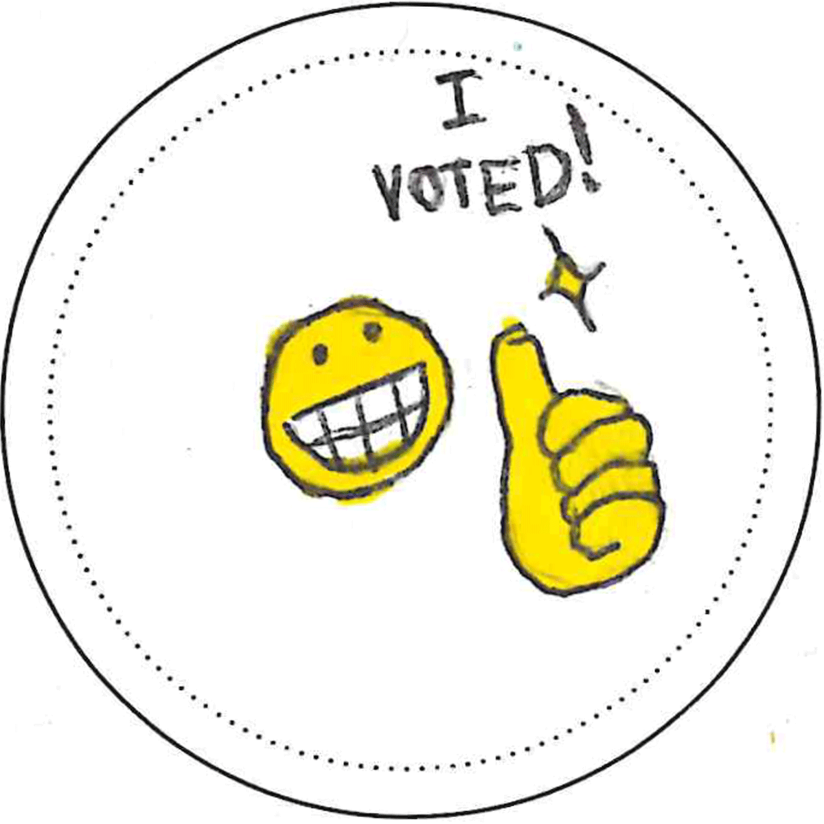 White background, yellow smiley face giving thumbs up with text "I Voted!"
