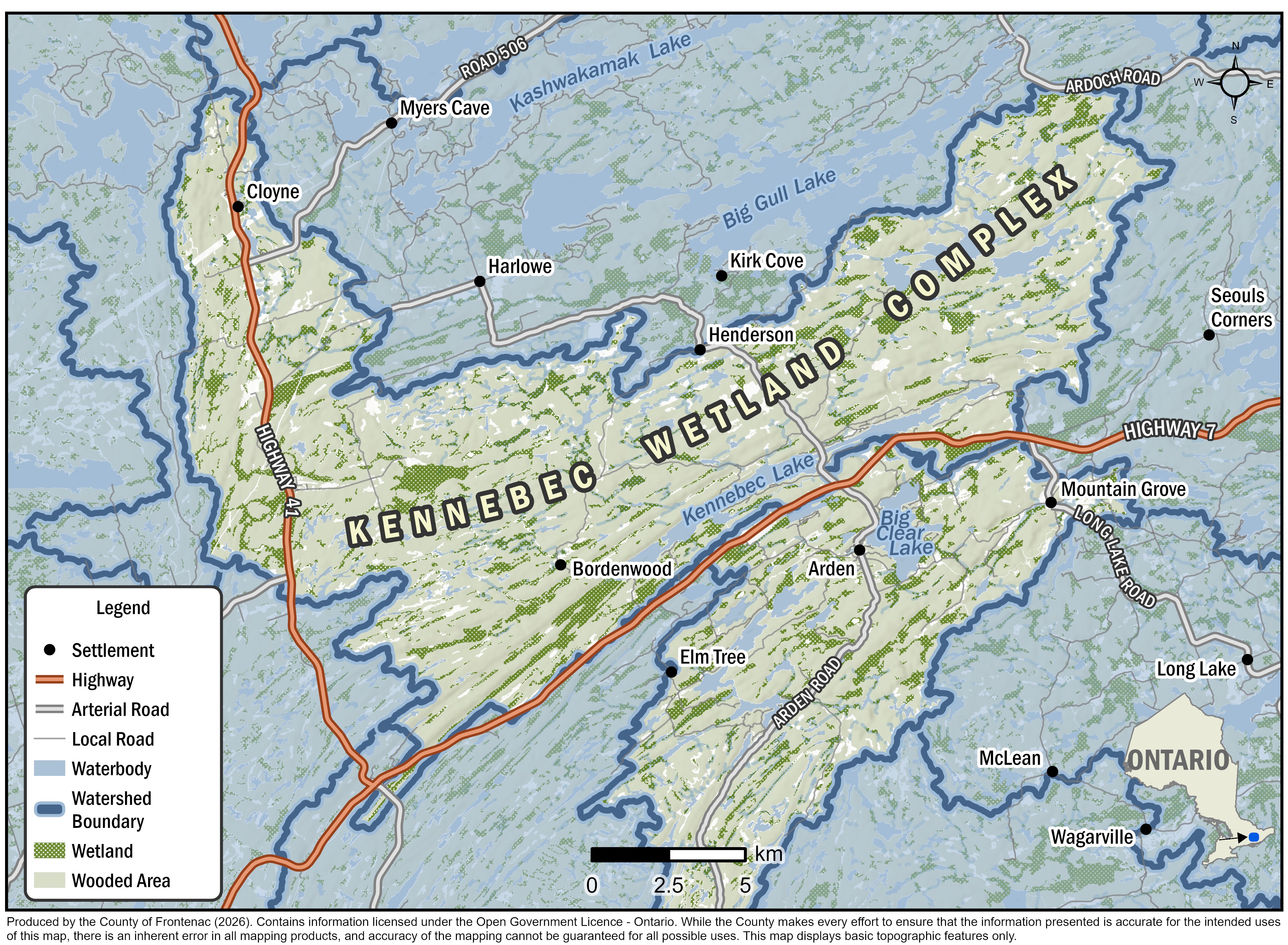 A map showing the location of the Kennebec Wetland Complex.