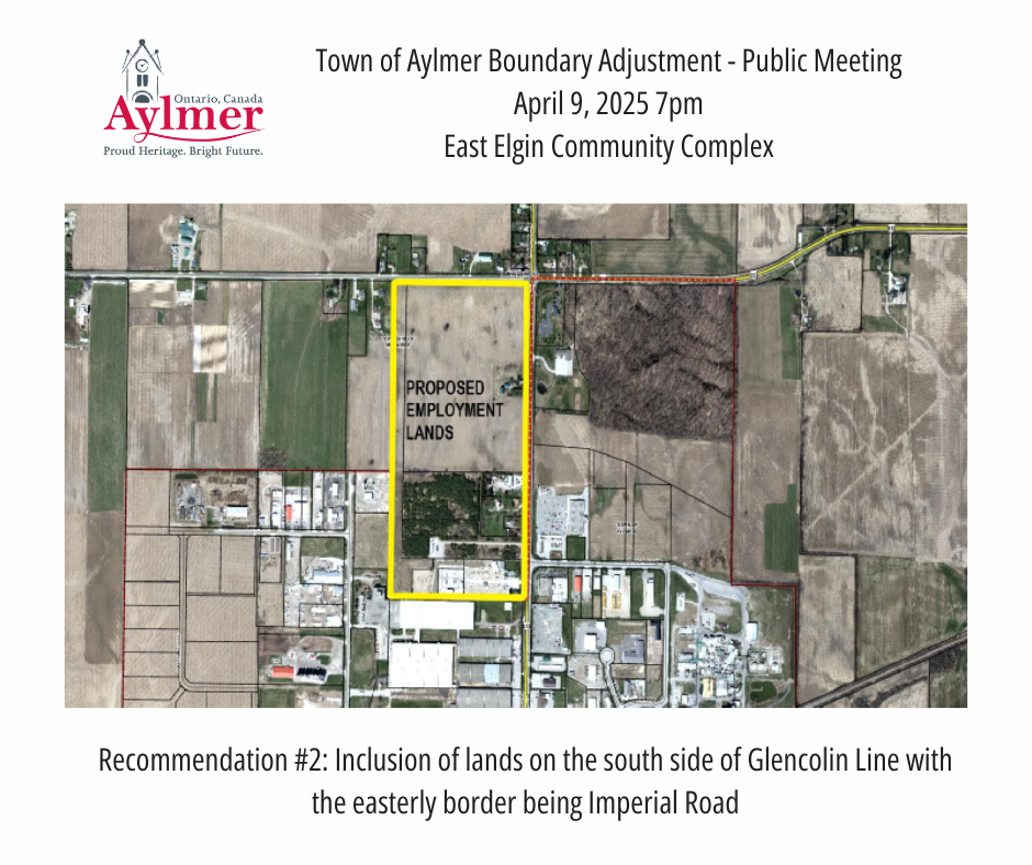 Map highlighting lands on the south side of Glencolin Line with the easterly border being Imperial Road recommended for inclusion in the boundary adjustment
