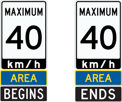 Road signs indicating Maximum 40km/h Area Begins