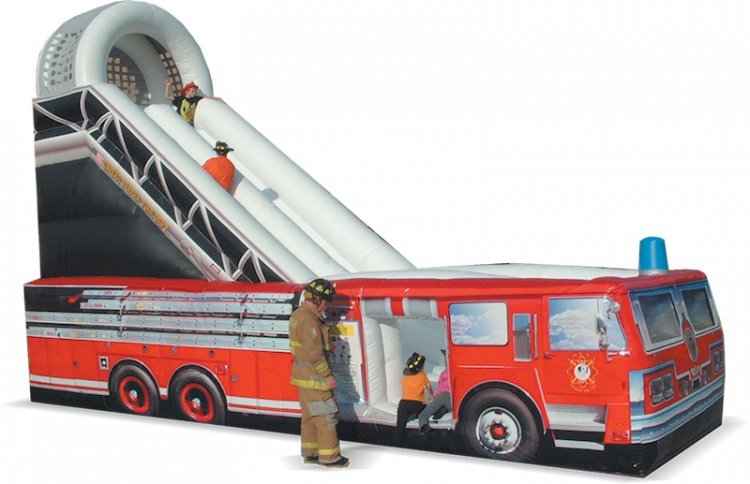 Inflatable firetruck slide.