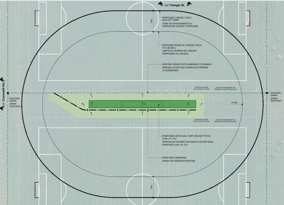 Image du concept proposé pour le terrain de cricket