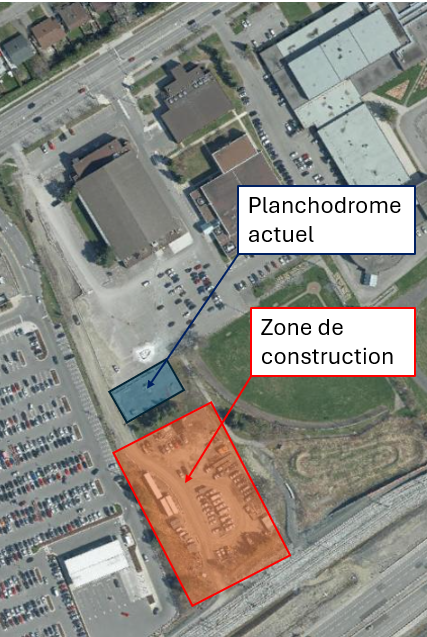 Emplacement du planchodrome actuel et de la zone de construction
