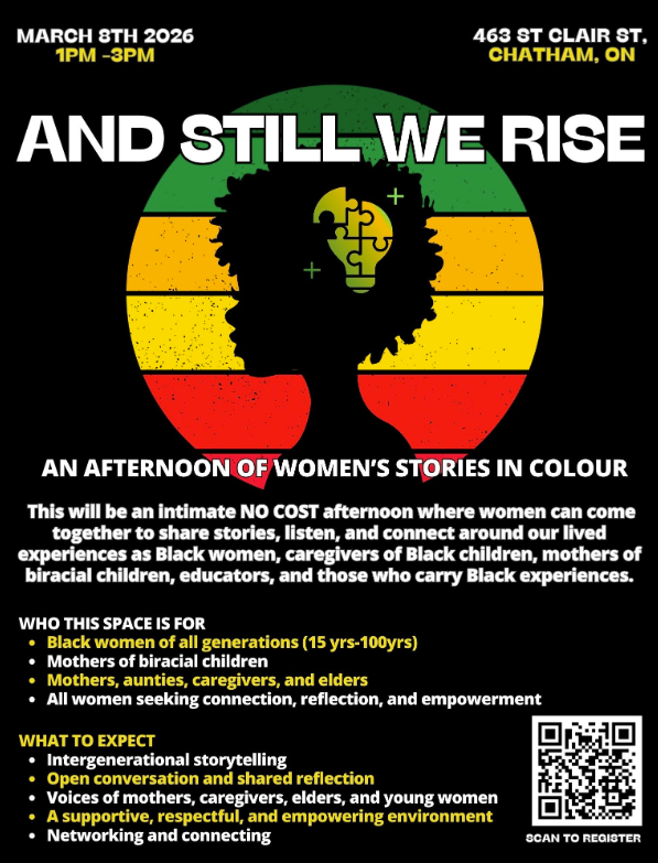 Flyer promoting the event. All text is below. Image of silhoutte of Black Woman with pan-African colours in the background - shades of green, yellow, and red on a Black background.