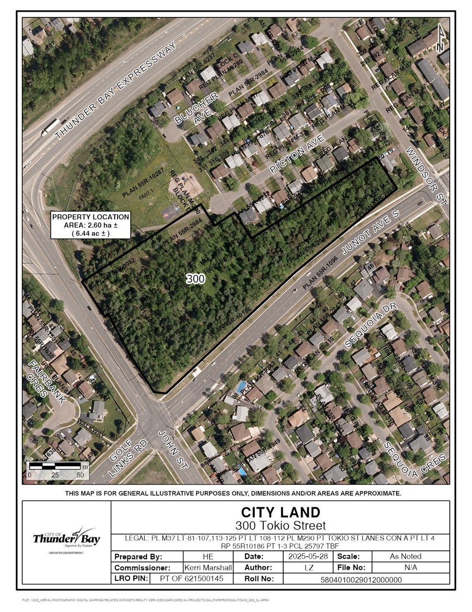 An aerial map shows the boundaries of the 300 Tokio Street property located at the Northern corner of the John Street and Golf Links Road intersection