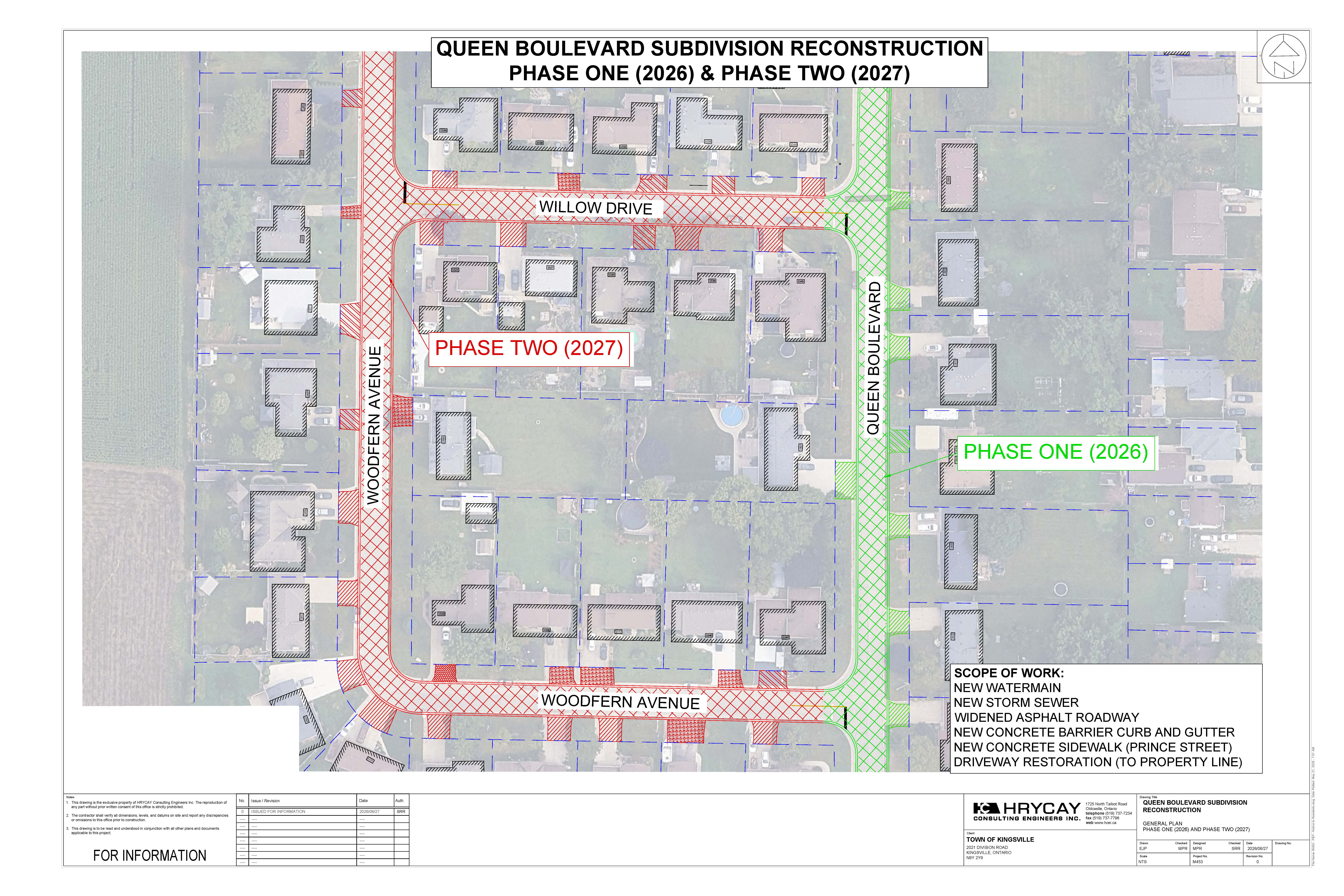 A map of Queen Boulevard Subdivision Reconstruction showing Phase One and Phase Two.