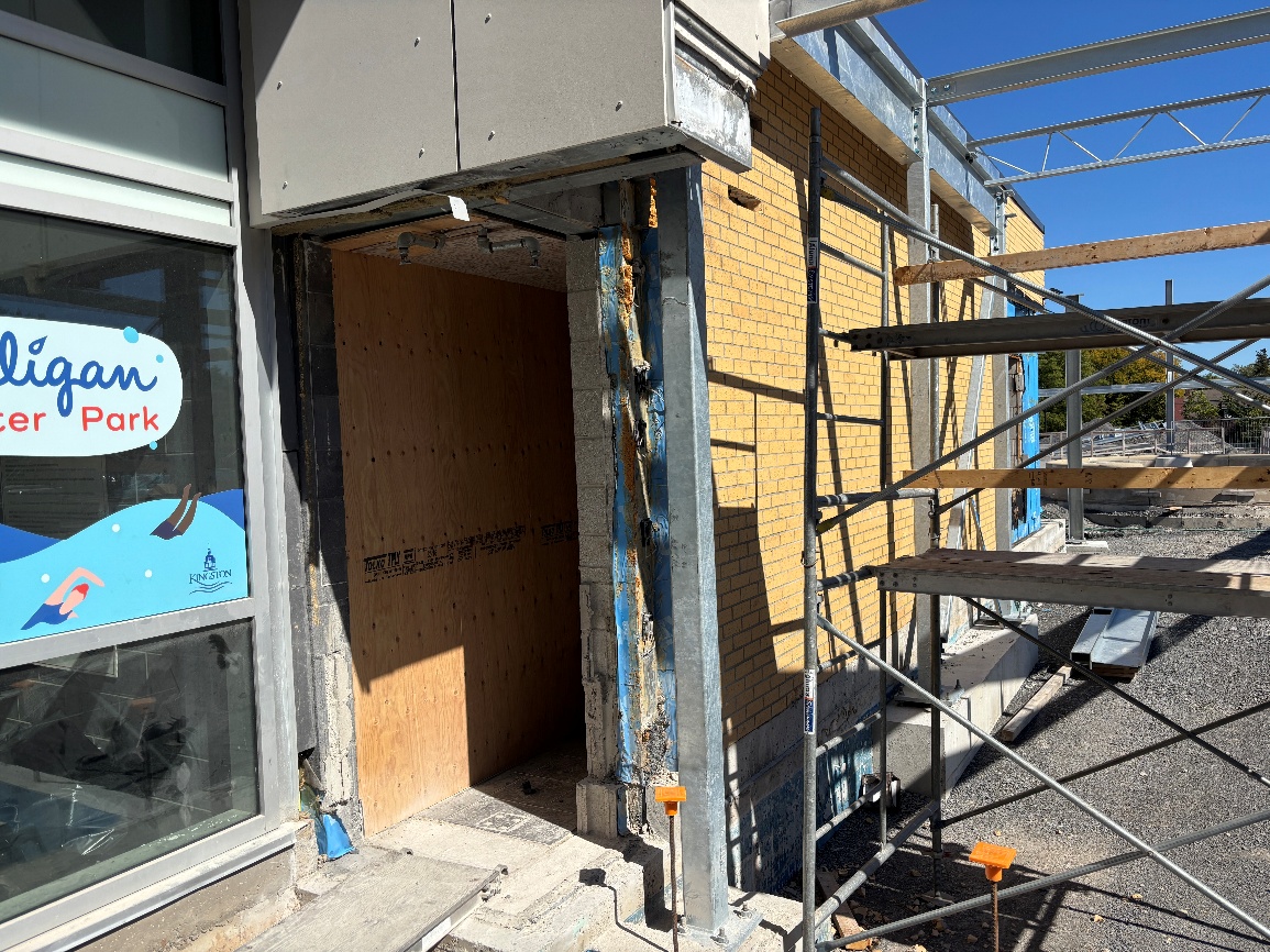 View of completed masonry removals adjacent to existing from entrance.