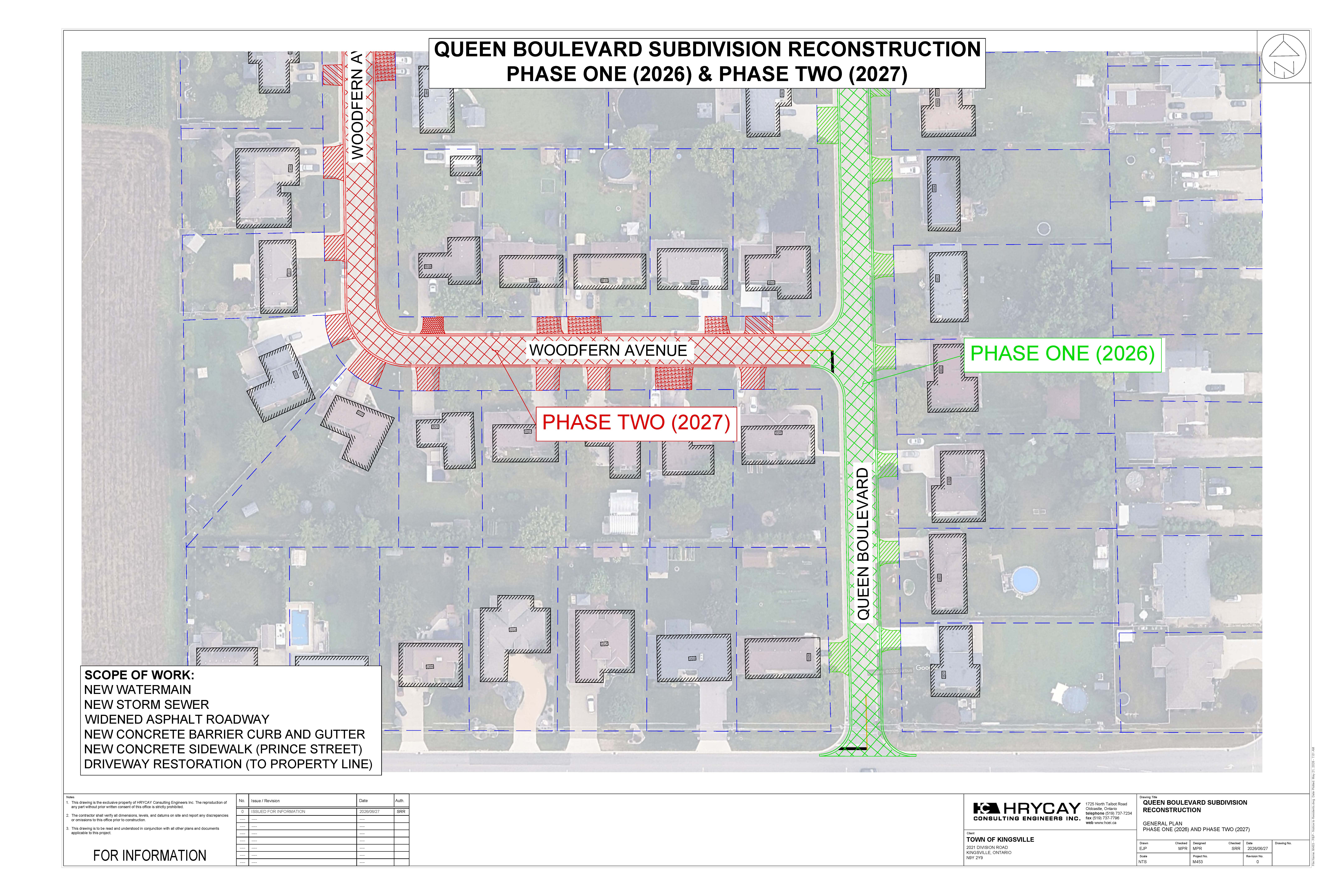 A map of Queen Boulevard Subdivision Reconstruction showing Phase One and Phase Two.
