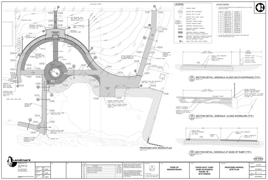 Design image of Phase 1B Site Works showing section details along shoreline and entrance