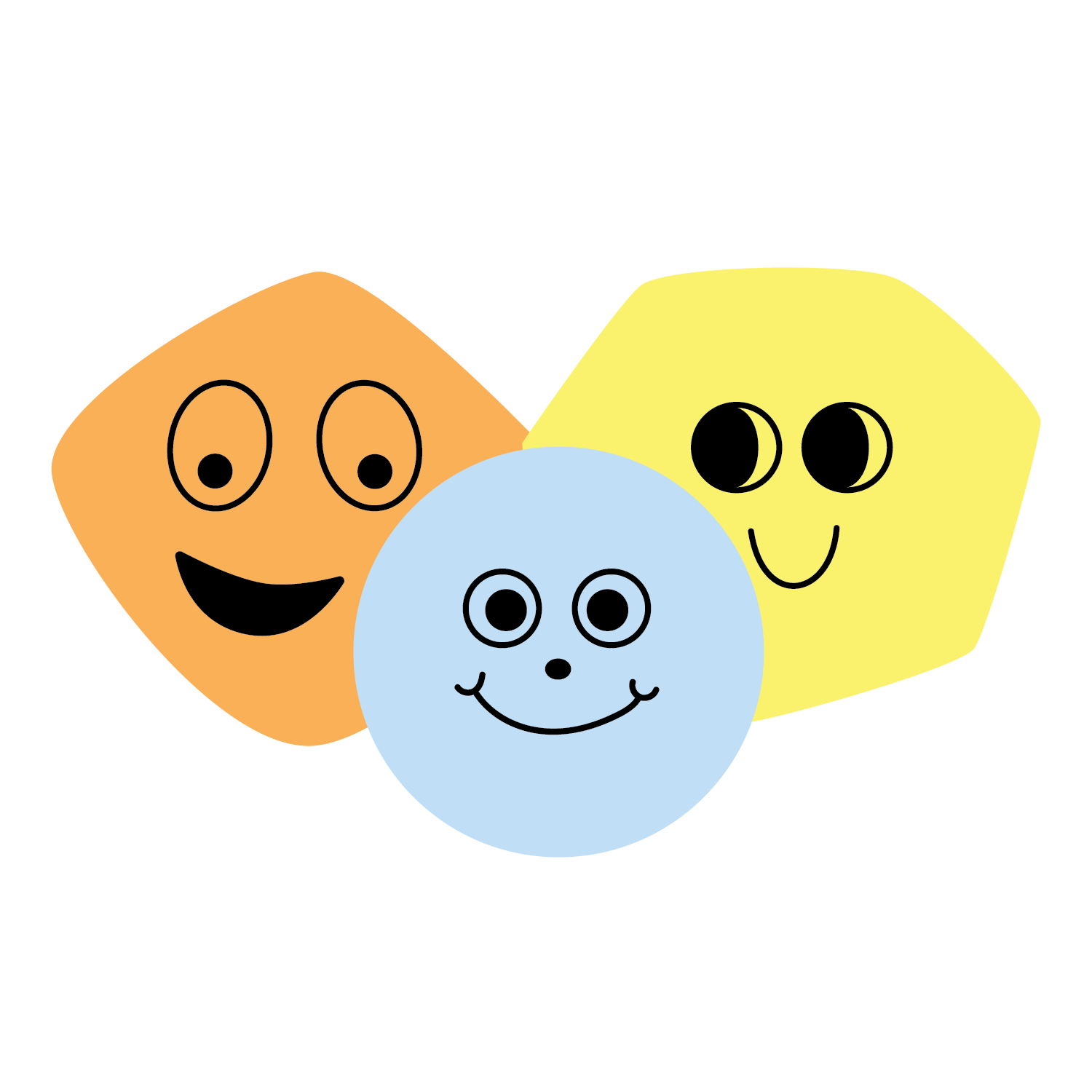 Three colorful smiley faces.