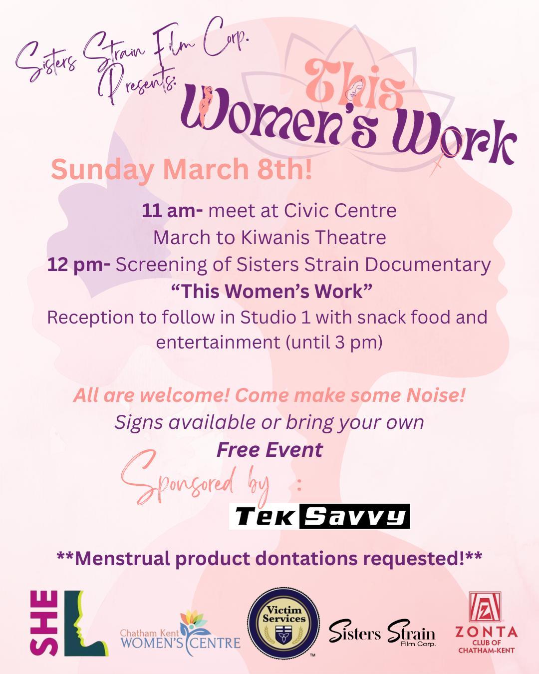 Flyer promoting the event. Image of outline of woman in background. Logos of various presenting sponsors included.