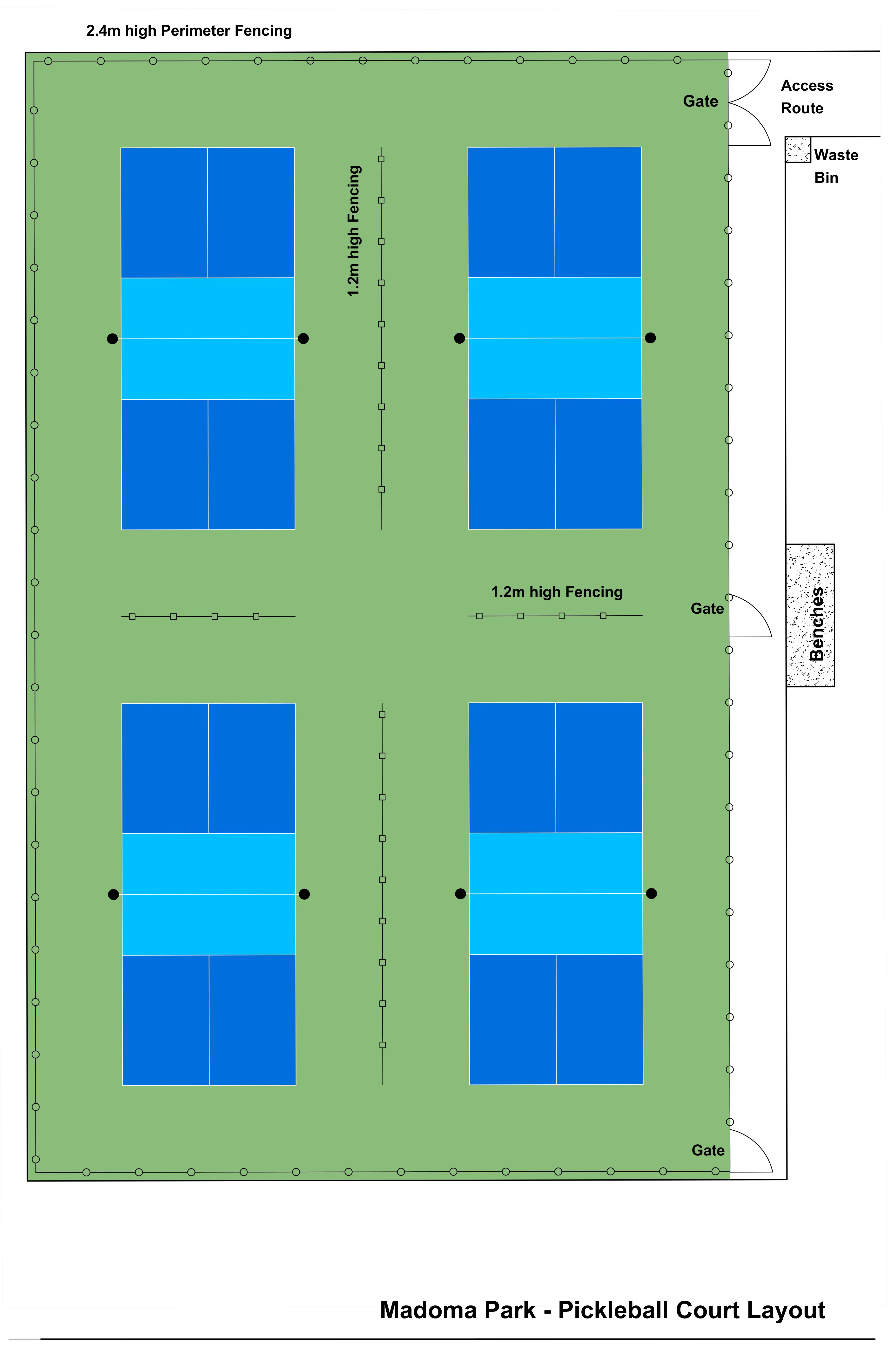 An overhead view showing the layout of the four future courts.