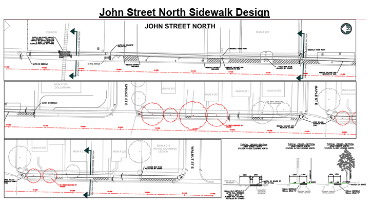 Drawing showing the John Street North sidewalk design