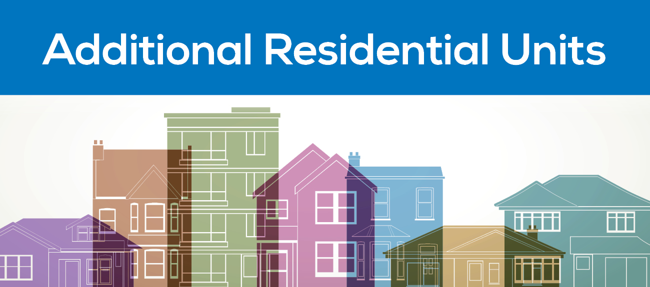 Webpage banner with title "Additional Residential Units" and images of different housing options.