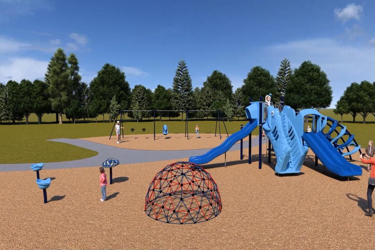 Fly by of traditional style playground concept