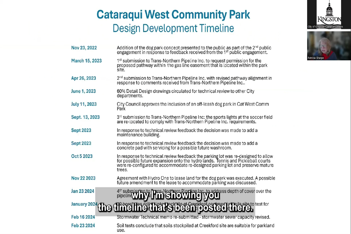 Cataraqui West Community Park Timeline