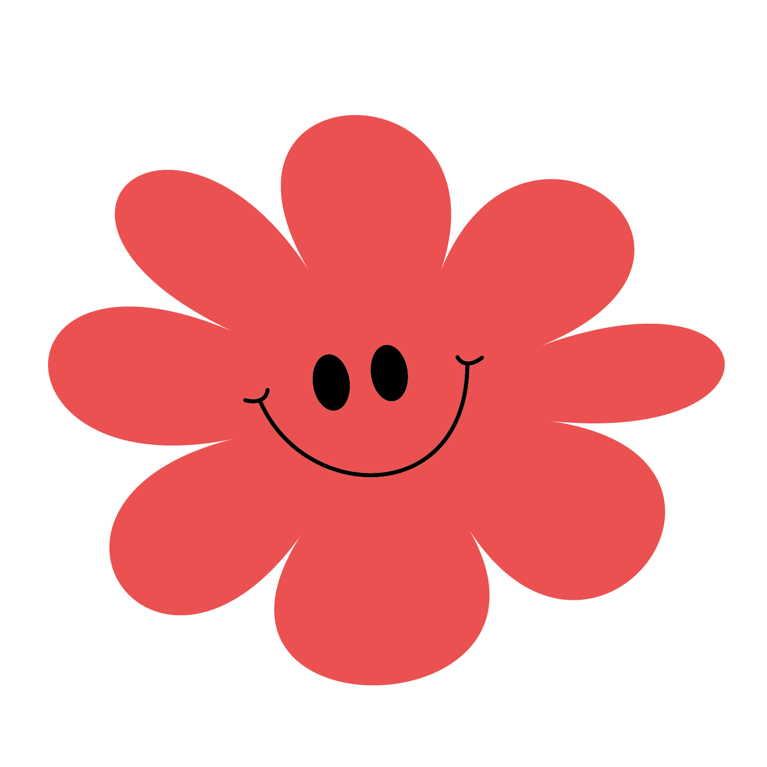 A red daisy with a smiley face.
