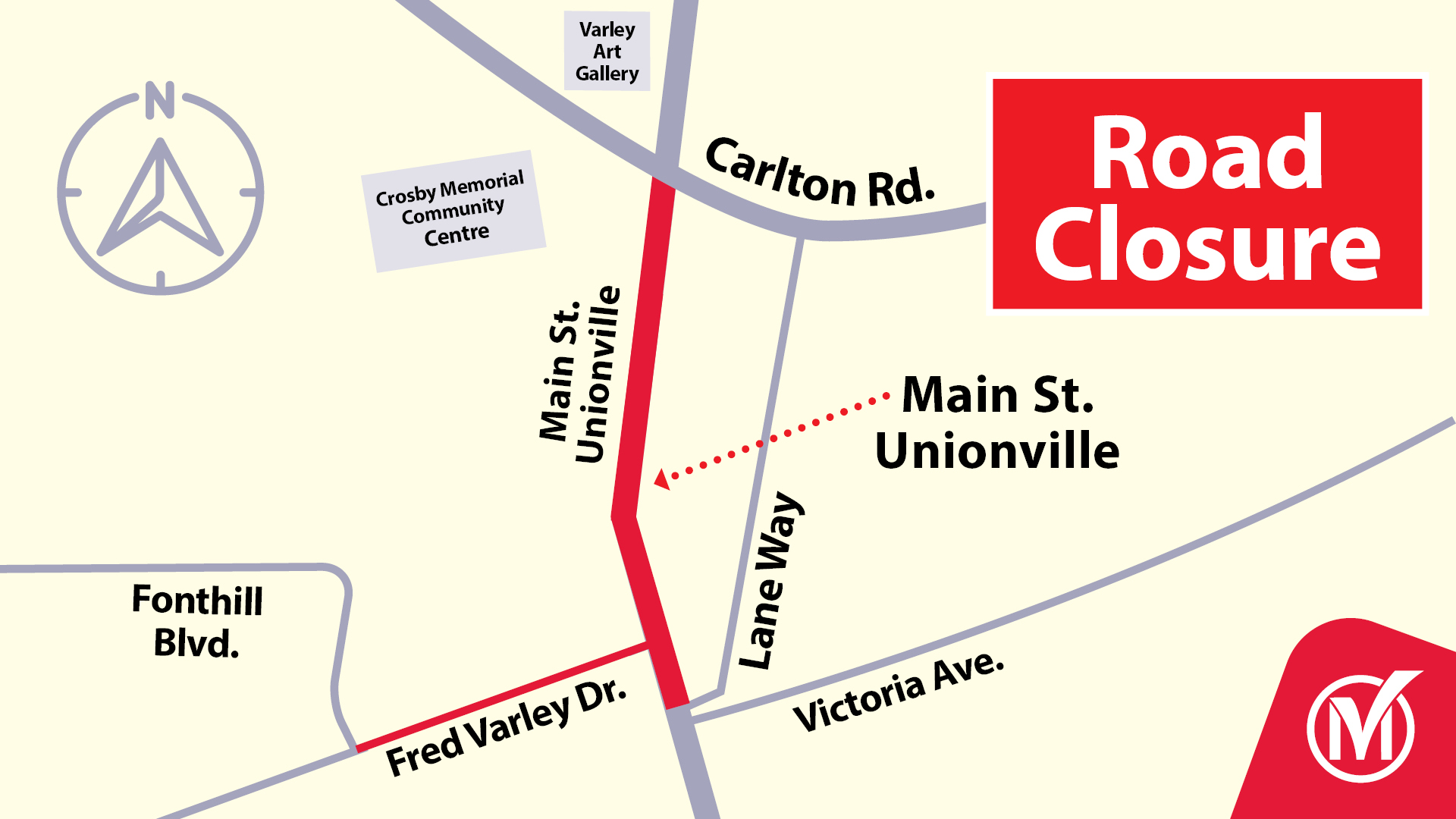Map of Markham showing road closures.
