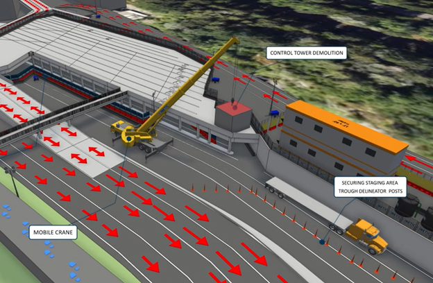 Computer generated image of the control tower and bridge removal