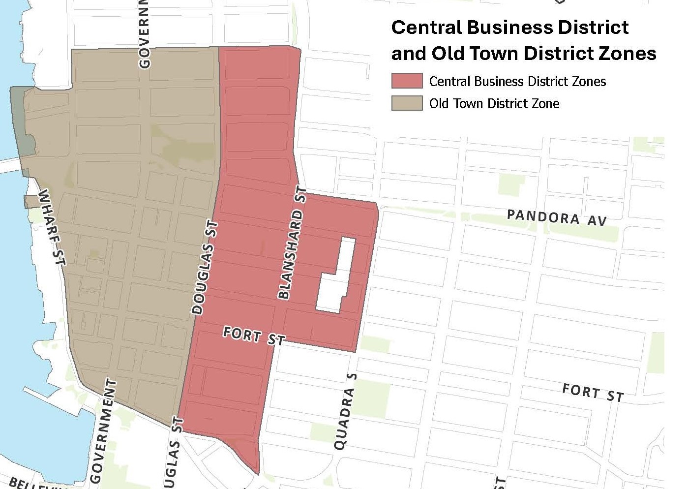 Map of Central Central Business District and Old Town District Zone. Email engage@victoria.ca if you require assistance with the map.