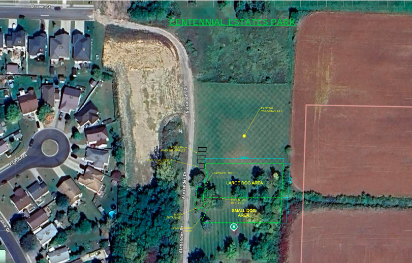Aerial photo of Centennial Estates Park where a proposed dog park could be located