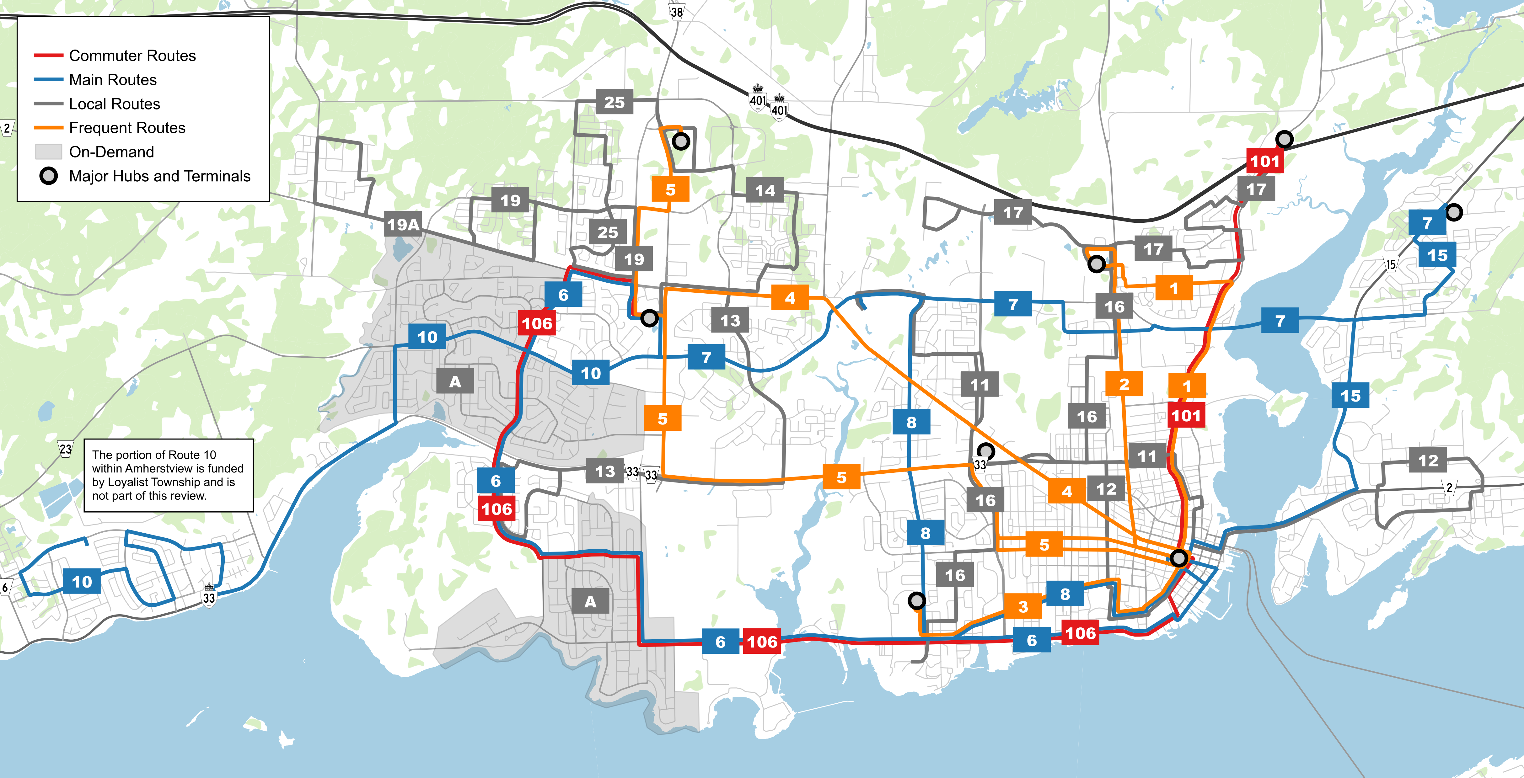 A map showing a proposed network for Kingston Transit.