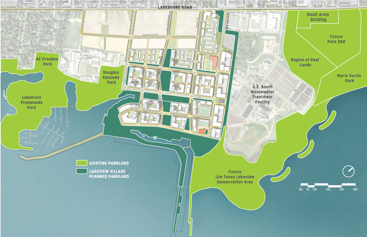 map of Lakeview Village Planned Parkland and existing nearby parks