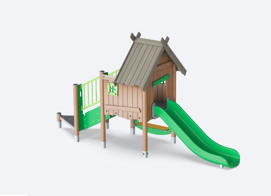 An image of the playtower with a green slide.