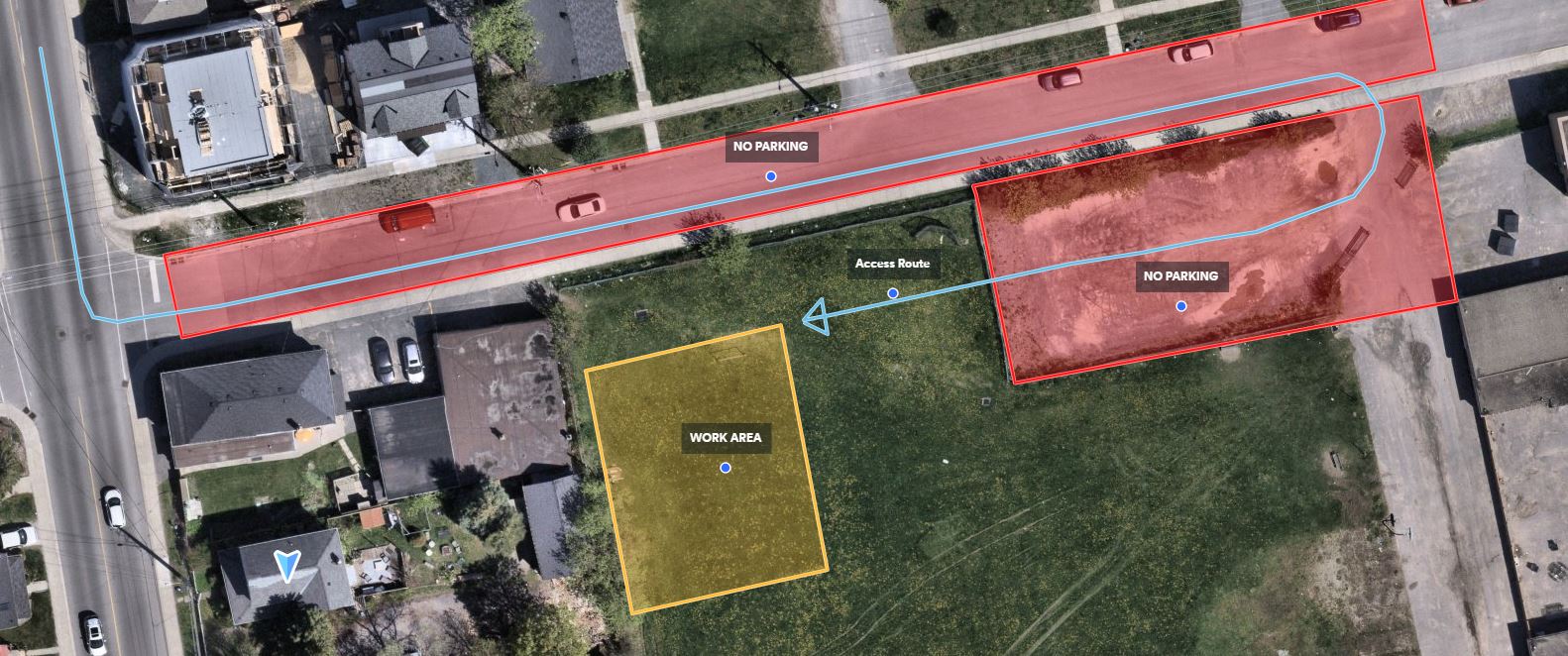 A map showing a temporary road closure and work area on Adelaide St.